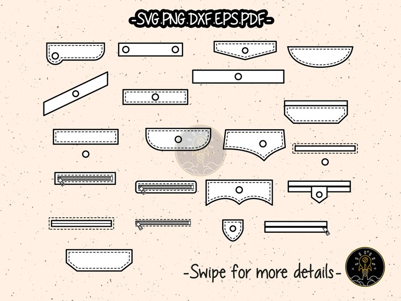 Shirt Pocket SVG Cut File CAD Technical Flat Sketch Fashion PDF EPS Vector Clipart Cricut
