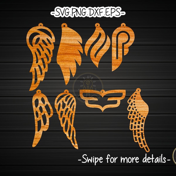 Angel Wing Earring Template SVG Laser Cut File | Wood Leather Earring