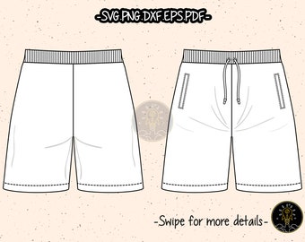 Short Pants Template SVG CAD Flat Sketch Fashion Cut File Cricut Clipart
