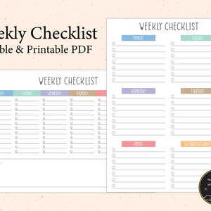 Fillable Editable Printable Blank Weekly / Daily Plan & Checklist Template PDF