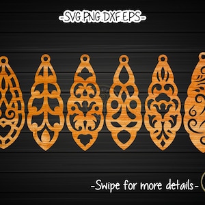 Floral Ornament Decorative Earring Template SVG Laser Cut File | Acrylic Wood Leather Earring
