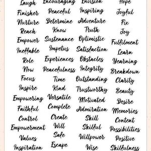 Printable Inspirational Motivational Words Stickers Embellishments for Journals, Words Quotes