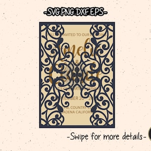 Wedding Invitation Template SVG Gate Fold Lace Laser Cut File Cricut