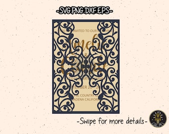 Wedding Invitation Template SVG Gate Fold Lace Laser Cut File Cricut
