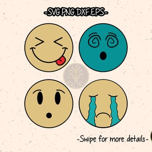 Vintage Retro Emoji Face Bundle SVG Cricut Cut File Clipart - Etsy