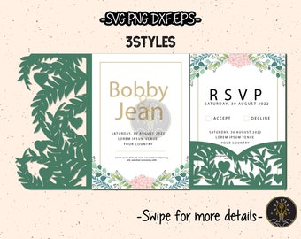 5x7 Tropical Leaf Flower Wedding Invitation Pocket Template SVG Laser Cut File