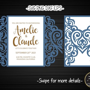 5x7 Tor Falten Herz Liebe Blumen Spitze Hochzeit Einladung Vorlage SVG Laser Cut Datei Cricut