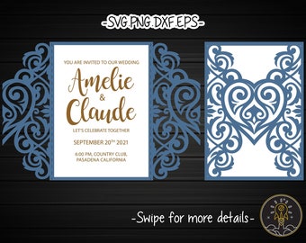 Floral Lace Heart Wedding Invitation Template SVG, Cricut Laser Cut File (Digital Download)