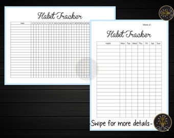 Daily Weekly Monthly Habit Tracker Bullet Journal Printable PDF