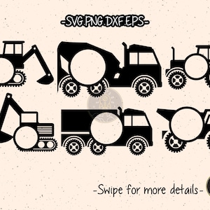 Construction Dump Truck Backhoe Crane Excavator Tractor Monogram SVG Cut File Cricut Clipart