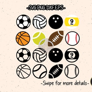 Sport Football Soccer Baseball Tennis Pool Basketball Volleyball Bowling Billiard SVG Cut File Cricut Clipart