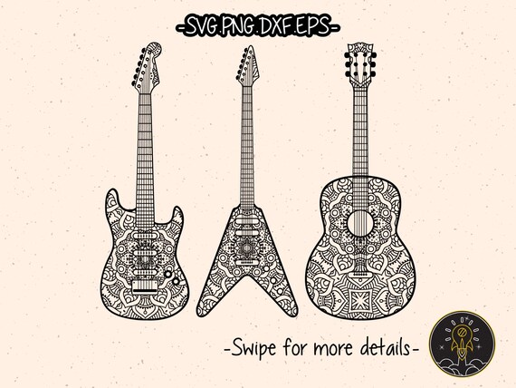 Acoustic Electric Guitar SVG Ornament Zentangle Cricut Cut