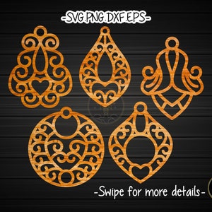 Floral Ornament Decorative Earring Template SVG Laser Cut File | Wood Leather Earring