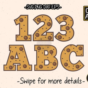 Chocolate Chip Cookies Zahl Buchstabe Schriftart Alphabet SVG Vektor Cricut Schnitt Datei Clipart