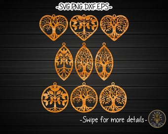 Modèle de boucle d'oreille arbre de vie Fichier de découpe laser SVG | Bois Cuir SVG