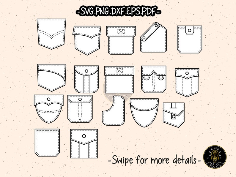 Shirt Pocket SVG Cut File CAD Technical Flat Sketch Fashion PDF EPS Vector Clipart Cricut