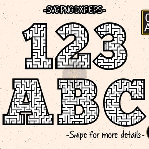 Maze Labyrinth Letter Font Alphabet Number SVG Cut File Cricut Clipart