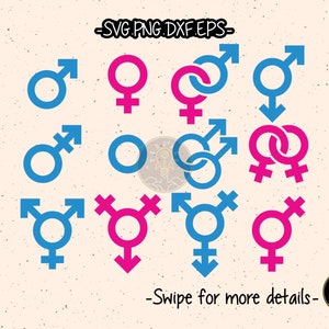 LGBT Género Masculino Femenino Gay Lesbiana Transgénero SVG Cortar Archivo Cricut Clipart