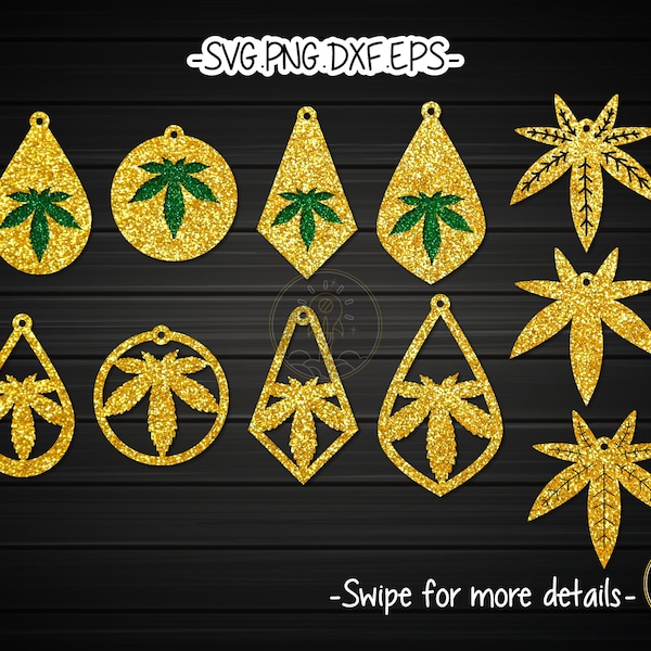 Cannabis Marijuana Earring Template SVG Laser Cut File | Wood Leather Earring
