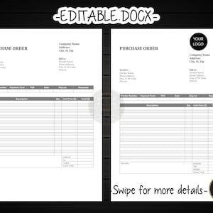Printable Editable Purchase Order Template Word Document