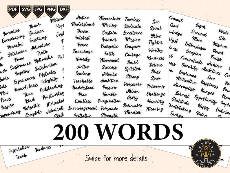 Printable Inspirational Motivational Words Stickers Embellishments for Journals, Words Quotes
