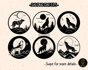 Howling Wolf SVG Mountain Moon Cut File Cricut Clipart Silhouette Cameo PNG