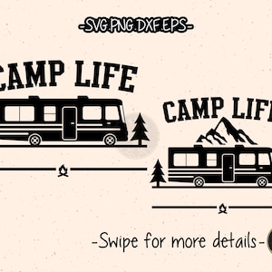 Class A Motorhome RV Camp Life Campsite SVG Silhouette Cameo Cricut Cut File Clipart Png Eps Dxf