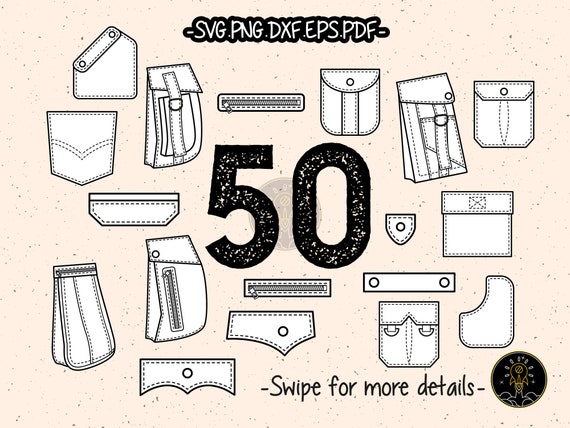 Trouser Shirt Pocket SVG Cut File CAD Technical Flat Sketch Fashion PDF Cricut
