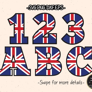 Royaume-Uni Union Jack Flag numéro lettre police Alphabet SVG fichier coupe Cricut Clipart