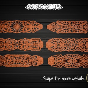 Floral Flower Tribal Ornament Leather Bracelet Template SVG Laser Cut File