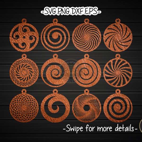 Swirl Koru Spiral Earring Template SVG Laser Cut File | Wood Leather Earring