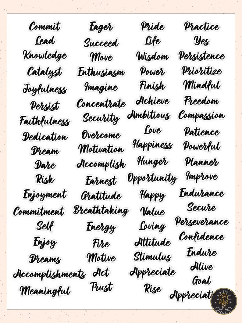 Printable Inspirational Motivational Words Stickers Embellishments for Journals, Words Quotes