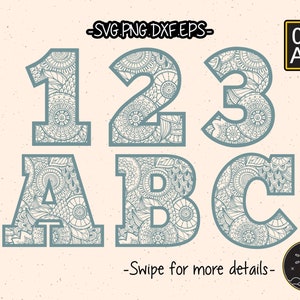 Floral Zentangle Mandala Number Letter Font Alphabet SVG Cricut Cut File Clipart