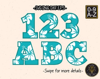 Hawaii Hawaiian Hibiscus Number Letter Font Alphabet SVG Cricut Cut File Clipart