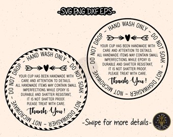 Tumbler Cup Instruction Label Care Card SVG Silhouette Cricut Cut File