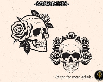 Floral Skull Roses SVG Cut File Cricut Clipart