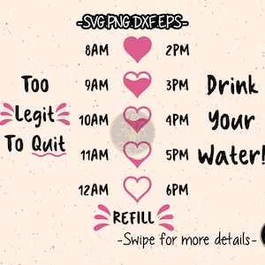 Water Tracker SVG Bouteille Coeur Coupe Fichier Cricut Clipart