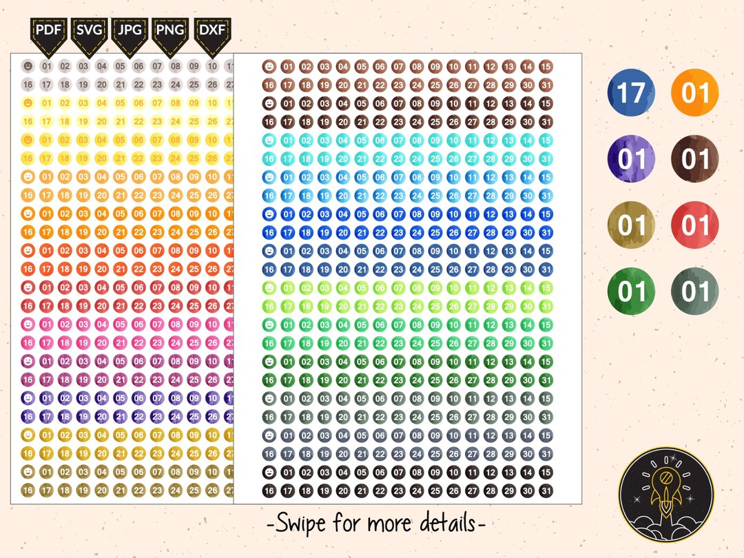 Circle Date Planner Stickers, Happy Planner & Erin Condren (svg, Png