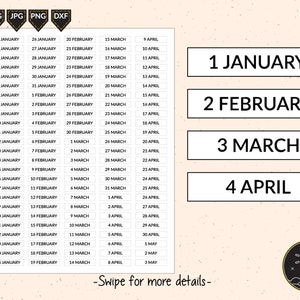 365 Days Printable Planner Stickers, Date Stickers for Daily Planner, Functional Printable Bullet Journal Stickers, Daily Printable Stickers