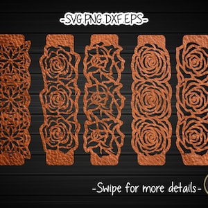 Rose Flower Floral Leaf Leather Bracelet Template SVG Laser Cut File