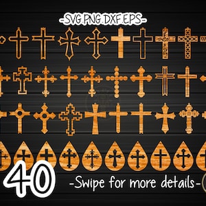 Puede incluir: Un conjunto de 40 diseños de cruces diferentes para proyectos de manualidades. Las cruces son de varios estilos, incluyendo simples, ornamentados y con patrones. Los diseños son perfectos para crear aretes, colgantes u otras joyas.