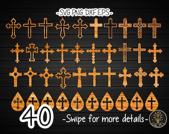 Christian Cross Earring Template SVG Laser Cut File | Wood Leather Earring