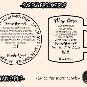 Fillable Editable PDF Tumbler Care Instructions Card Pack SVG Cut File Cricut