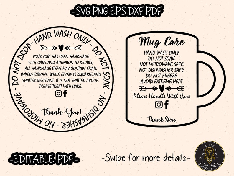 Fillable Editable PDF Tumbler Care Instructions Card Pack SVG Cut File Cricut
