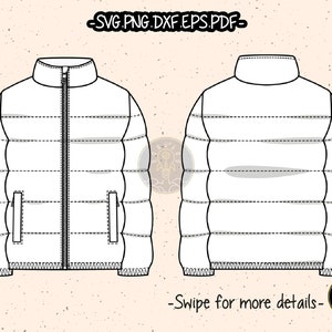Puffer Jacket Technical Flat Sketch: Fashion CAD (Digital Download)