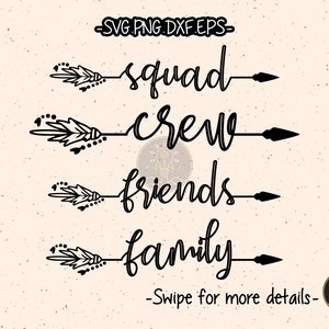 Family Cricut Squad SVG Crew Friends Arrow Boho Cut File Clipart