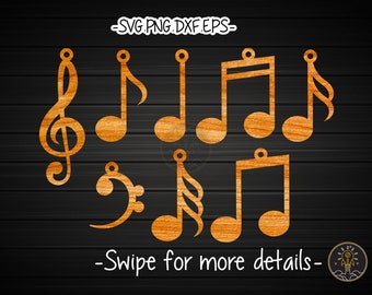 Musical Music Notes Earring Template SVG Laser Cut File