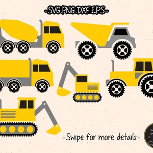 Construction Transportation Dump Truck Crane Tractor Excavator Backhoe SVG Vector Cricut Cut File
