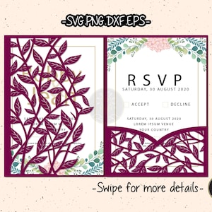 5 x 7 feuilles tropicales rustique Floral fleur mariage Invitation poche modèle SVG découpé au Laser fichier Cricut