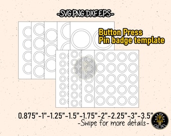 Button Press Pin Badge Template 8.5x11 Inch Paper SVG Cut File Cricut Clipart